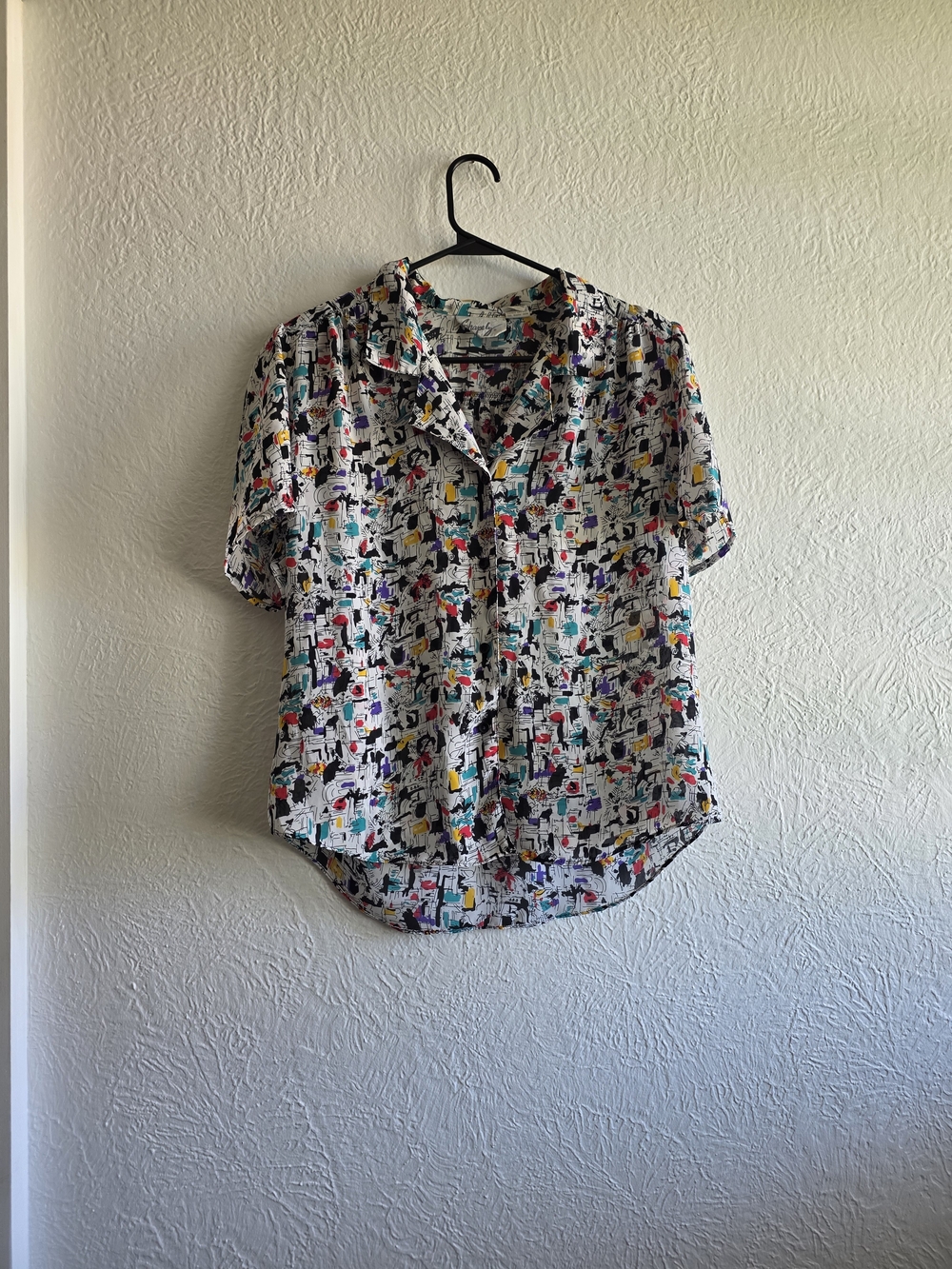 Grannycore Vintage Shapely Abstract Print Button Down Top Size Large
